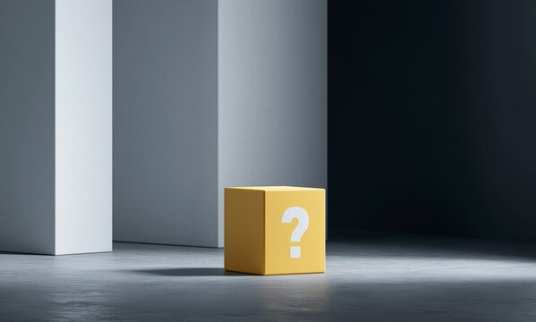 Question Mark Box in a Modern Abstract Space - Concept of Unknown