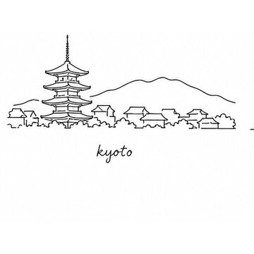 Kyoto minimalist skyline continuous line art on white background