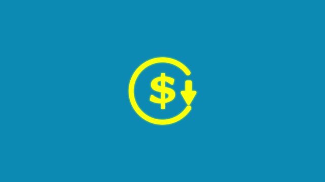 Neon dollar symbol glowing blue on dark background modern currency icon USD sign minimal digital finance concept futuristic money symbol clean circle design.4K