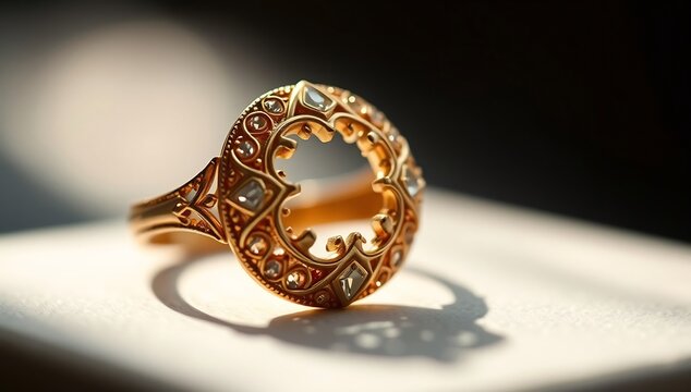 Close up of a vintage gold ring with intricate design