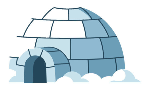 Sturdy igloo with a dark arched entrance and smooth rounded snow drifts at the base isolated on a white background winter exploration concept