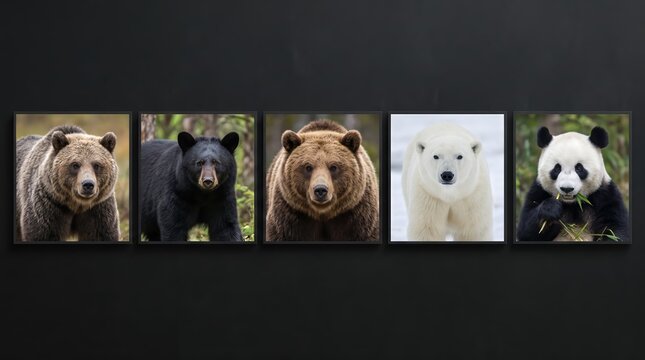 Montage of five bear species in their natural habitats