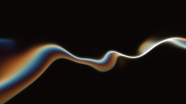 Smooth rainbow smoke line undulates across a dark void in a minimalist 3D animation background for creative video intros