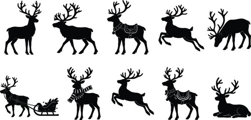 Set of reindeer silhouettes for christmas and winter holiday graphic design. © jim's Cafe