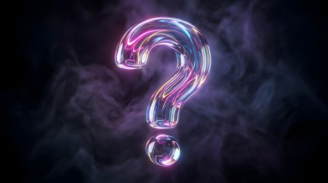 Glowing Neon Question Mark in Purple Smoke Representing Mystery and Creative Inquiry