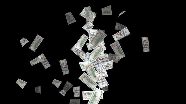 Dollar Bills Explosion Isolated Alpha Channel Animation ,3d Money Cash for Finance & Business Videos Streams social media overlay motion design element