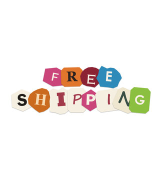 Free shipping text sign with colorful paper cutout letters