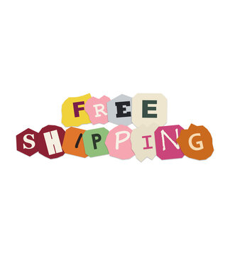 Free shipping text made from colorful paper magazine letters