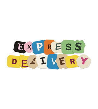 Express delivery text made of colorful torn paper letters