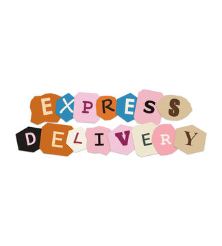 Express delivery text made of colorful torn paper letters