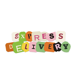 Express delivery text made with colorful paper collage letters