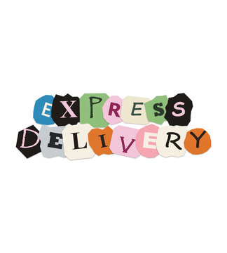 Express delivery text made of colorful paper collage letters
