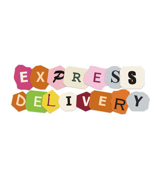 Express delivery text written on colorful paper scraps