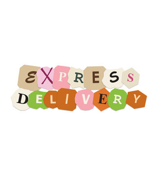 Express delivery text made from colorful paper scrap pieces