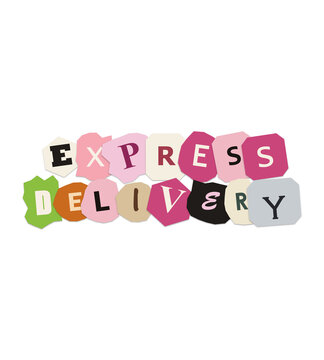 Express delivery text made from colorful paper collage letters