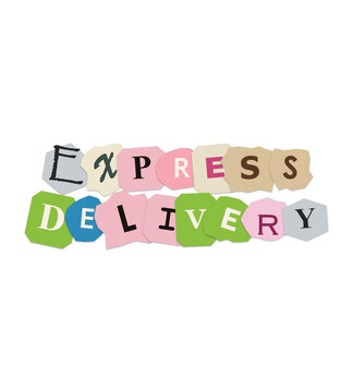 Express delivery text made from colorful torn paper pieces