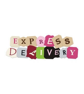 Express delivery text made from colorful paper scraps