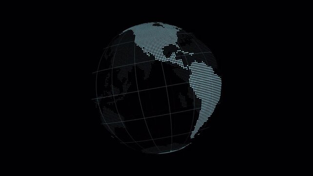 Spinning earth animation with alpha channel. spinning digital globe animation on transparent background. 