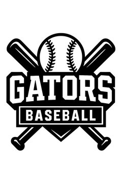 Gators Baseball Team Logo Black and White Sports Vector Design