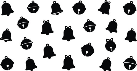 Obraz premium Seamless pattern with black silhouette bells isolated on transparent background, top view.