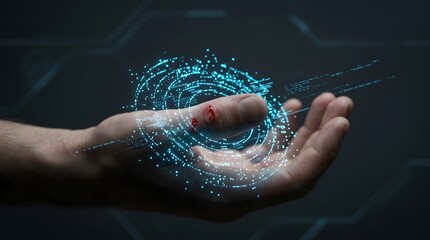 Fototapeta premium Hand holding glowing digital sphere with network connections, symbolizing global data, AI intelligence, and advanced connectivity.