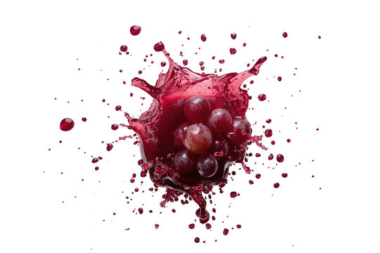 Red grape cluster surrounded by dynamic liquid splash