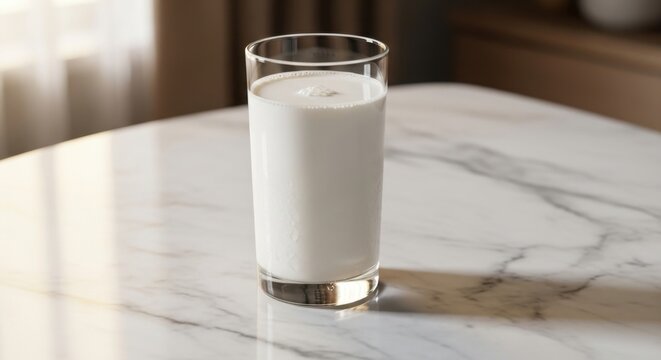 refreshing milk glass on marble countertop