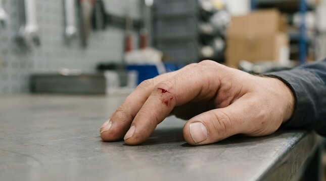 Close-up of injured finger with small cut and blood, representing minor injury, healthcare, first aid, and human vulnerability.
