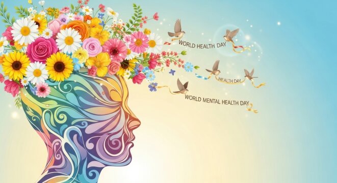 Woman silhouette with flowers in hair releasing butterflies