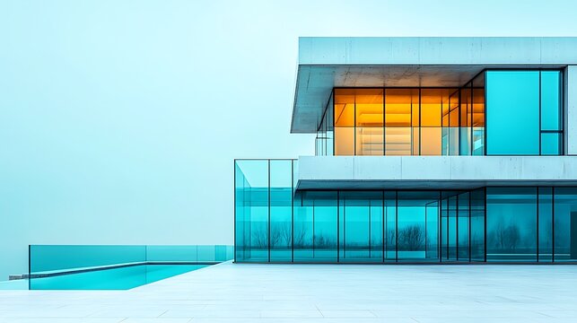 Modern house overlooking pool in minimalist design