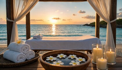 Plakat spa resort pool with sea view