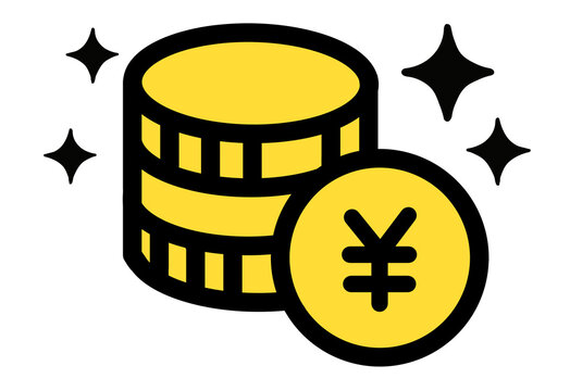 Yellow coin stack with Japanese yen and sparkles transparent