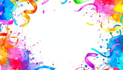 Obraz premium Bunter Aquarell Konfetti Hintergrund mit Luftschlangen für Einschulung, Schuleinführung, Schulanfang, Kindergeburtstag, Glückwunschkarte und Banner