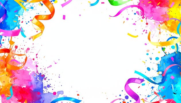 Bunter Aquarell Konfetti Hintergrund mit Luftschlangen f&uuml;r Einschulung, Schuleinf&uuml;hrung, Schulanfang, Kindergeburtstag, Gl&uuml;ckwunschkarte und Banner