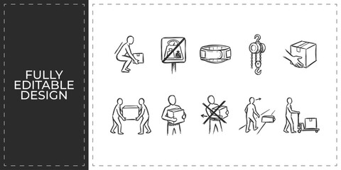 Obraz premium Human rights and community protest hand drawn icons set featuring megaphone and fist for social awareness and democratic movement branding design illustration graphics