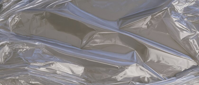 Ultra-minimalist background: crumpled clear plastic sheet, shiny surface, reflective
