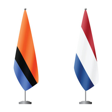 Chagos Islands and Netherlands flags on flagpoles for official ceremonies and meetings, transparent background vector