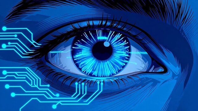 Cybernetic eye with circuit patterns