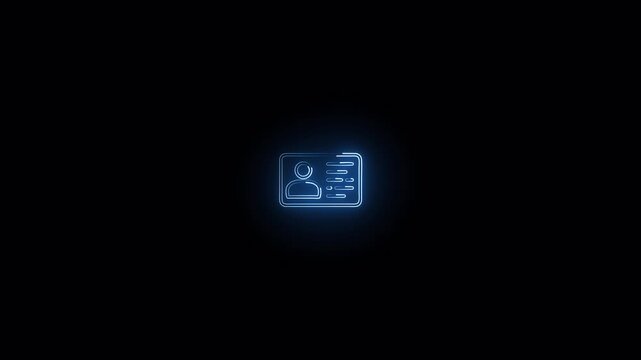Neon identification card and profile verification with checkmark icon animation on transparent background