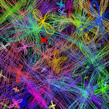 Neon neon colored doodle lines drawing psychedelic background