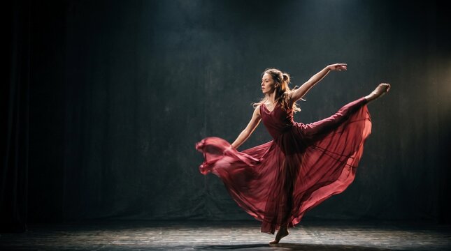 Ballerina Performing Ballet in Dark Studio