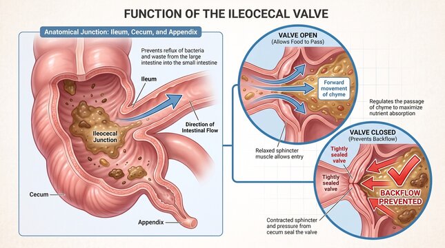 Anatomical function of the ileocecal valve in the digestive system