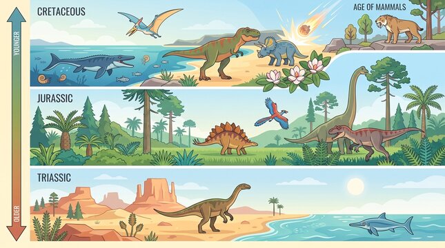 Geological timeline of dinosaur eras from triassic to cretaceous