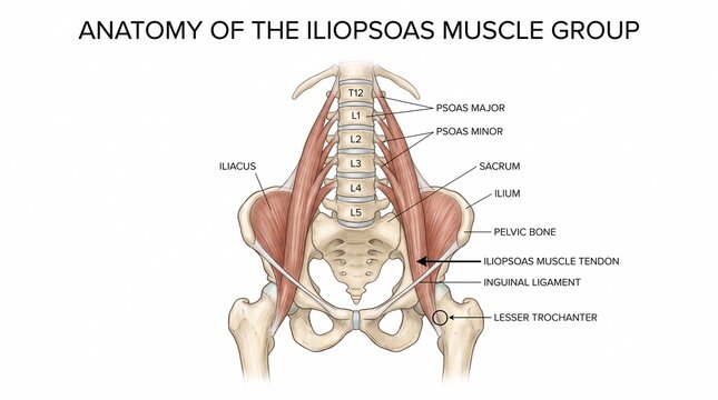 Anatomical diagram of the iliopsoas muscle group