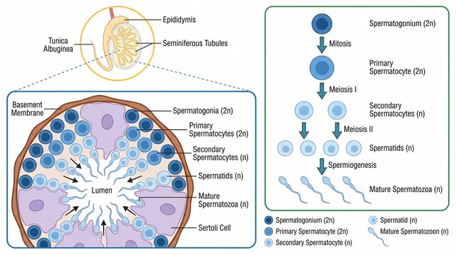 Male reproductive system spermatogenesis process diagram