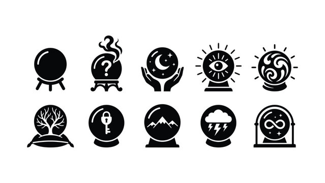 Magical glass spheres and crystal balls for sorcery and fantasy theme game design.