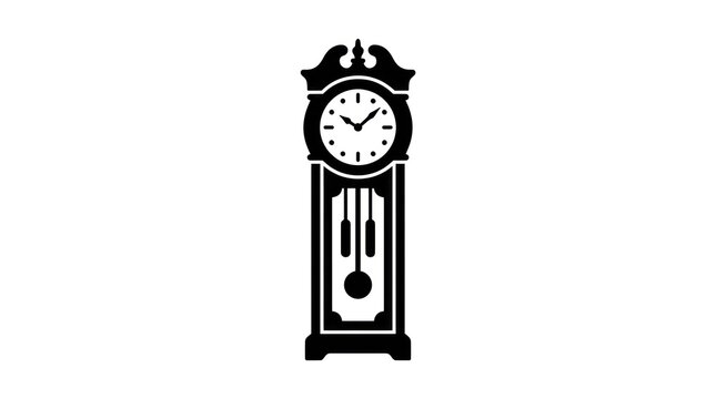 Classic Grandfather Clock Silhouette Isolated on White Background.