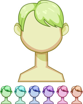 buzzcut hairstyles for kid boy cartoon. quiff pompadour, undercut mohawk, spiky slicked buzzcut hairstyles for kid boy sign colorful illustration
