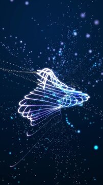 Abstract blue glowing particle swirl lines on dark background