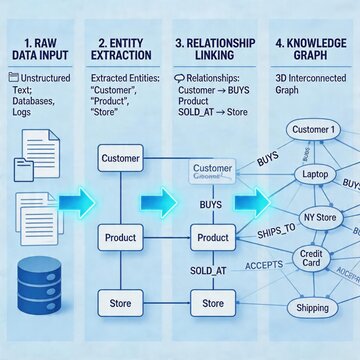 data processing flowchart diagram showing steps from raw input to knowledge graph